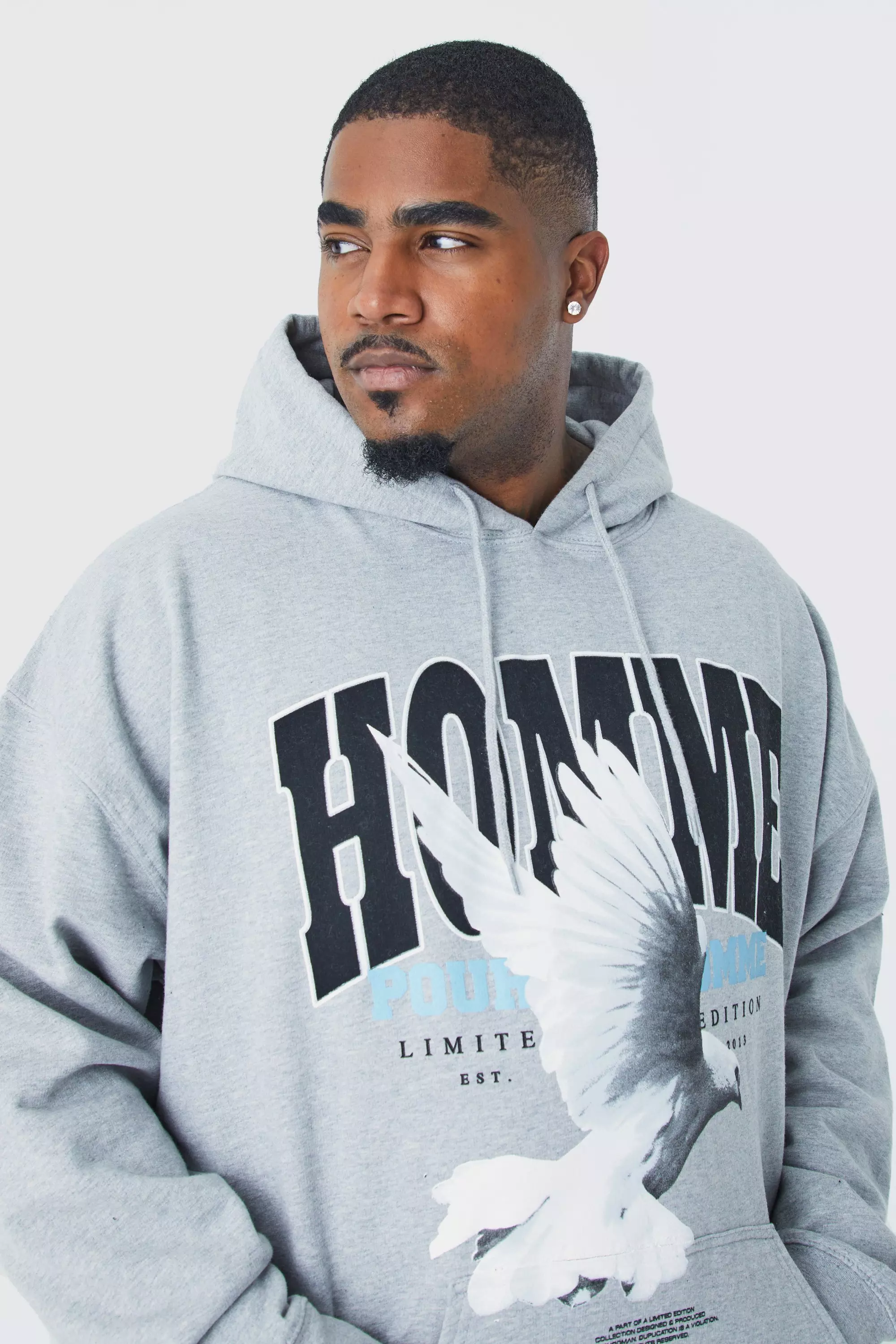 Plus Oversized Homme Dove Print Graphic Hoodie boohooMAN USA